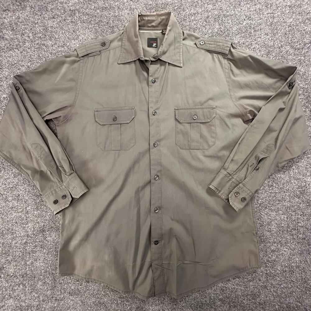 J. Ferrar Mens Modern Fit Gray Button Down Shirt Epaulets Medium 240